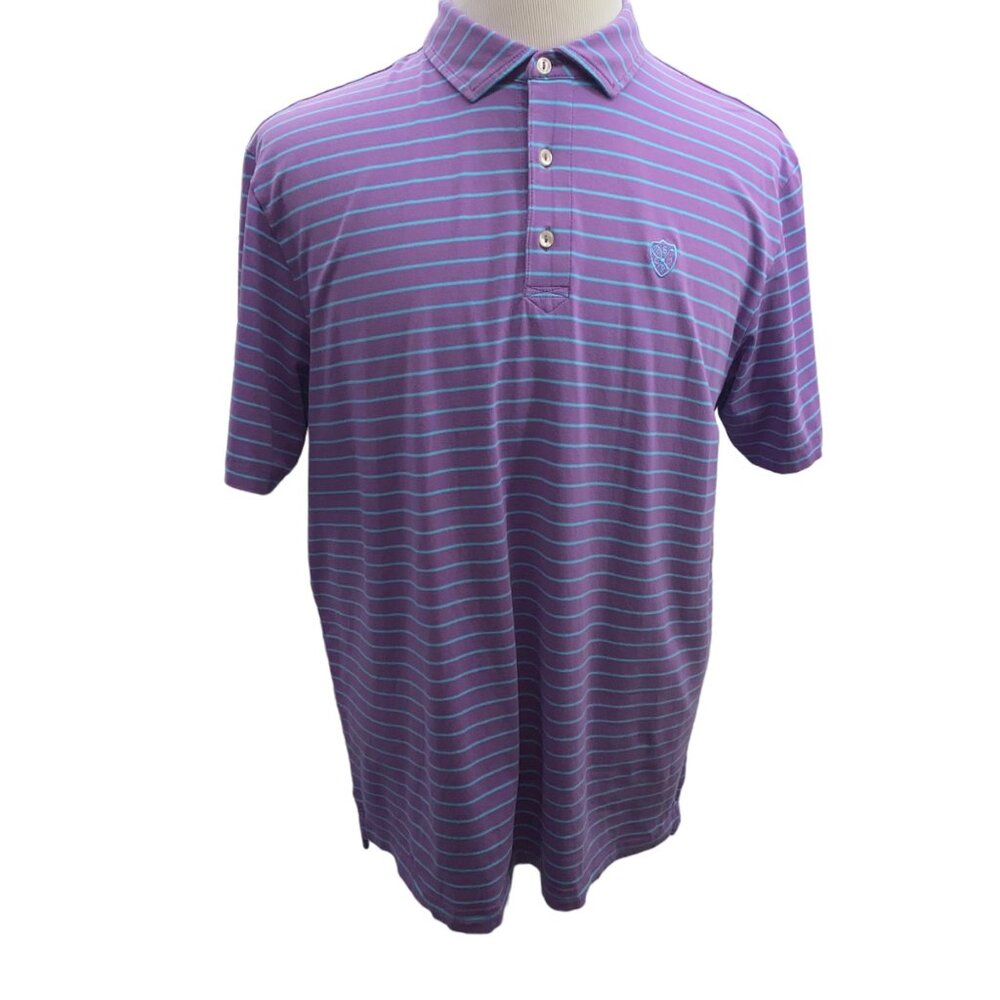 Peter Millar Seaside Wash Large Purple with Teal stripes polo